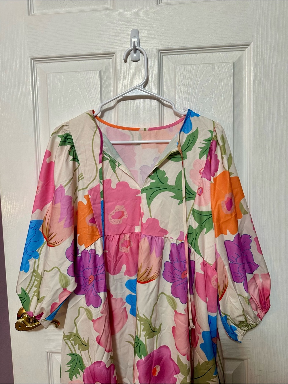 Yousify Lg NWT Floral Pop Peasant Dress in Cream, Pink, Orange & Blue - Picture 2 of 5